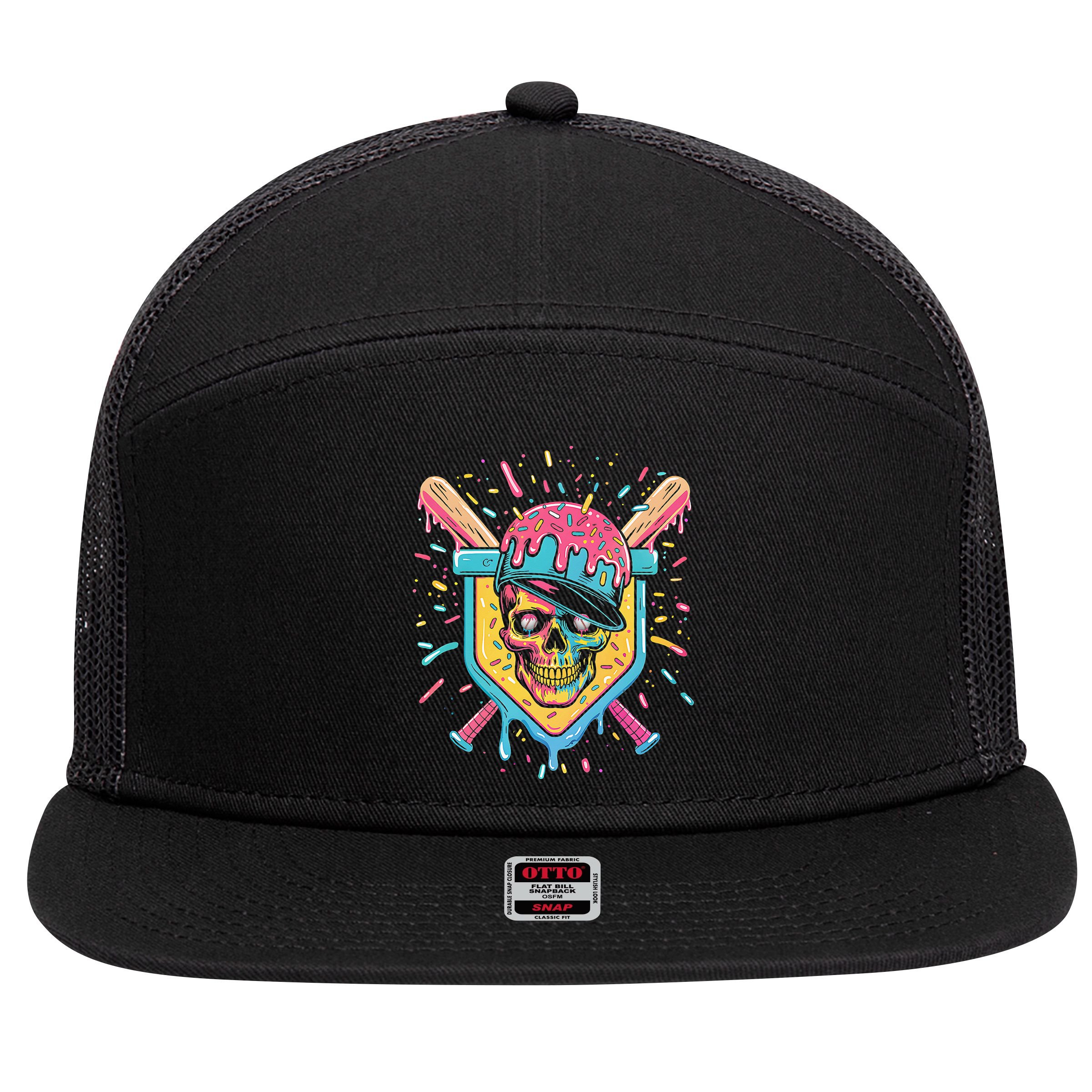 Drip Ice Cream Skull 7 Panel Mesh Trucker Snapback Hat