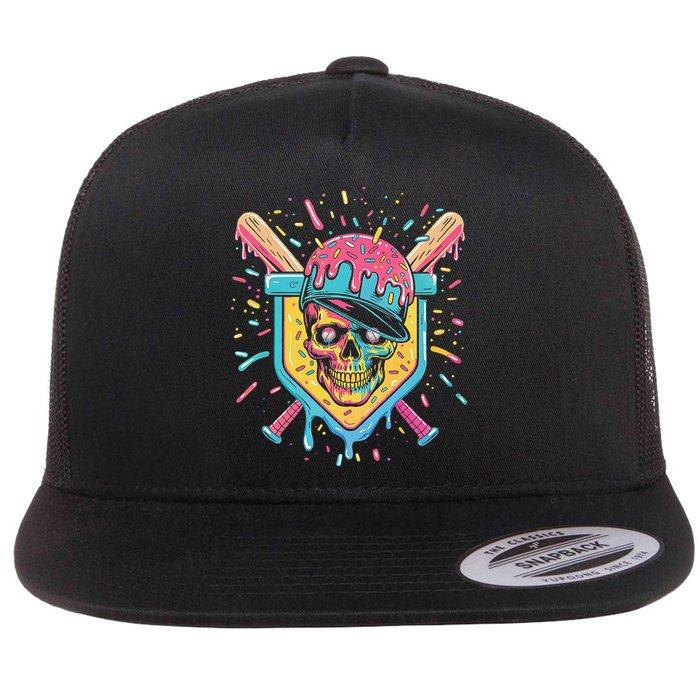 Drip Ice Cream Skull Flat Bill Trucker Hat