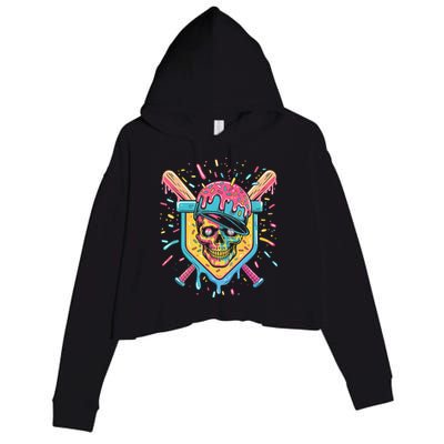 Drip Ice Cream Skull Crop Fleece Hoodie