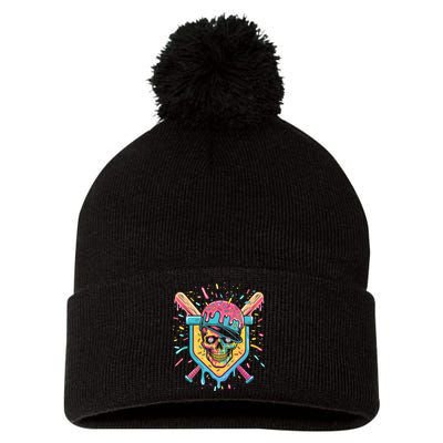 Drip Ice Cream Skull Pom Pom 12in Knit Beanie