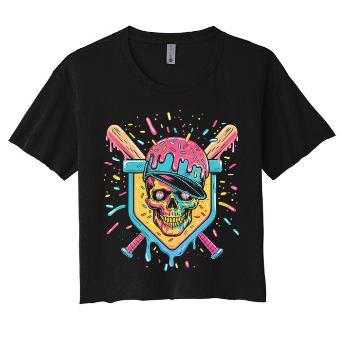 Drip Ice Cream Skull Women's Crop Top Tee