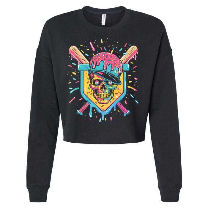 Drip Ice Cream Skull Cropped Pullover Crew