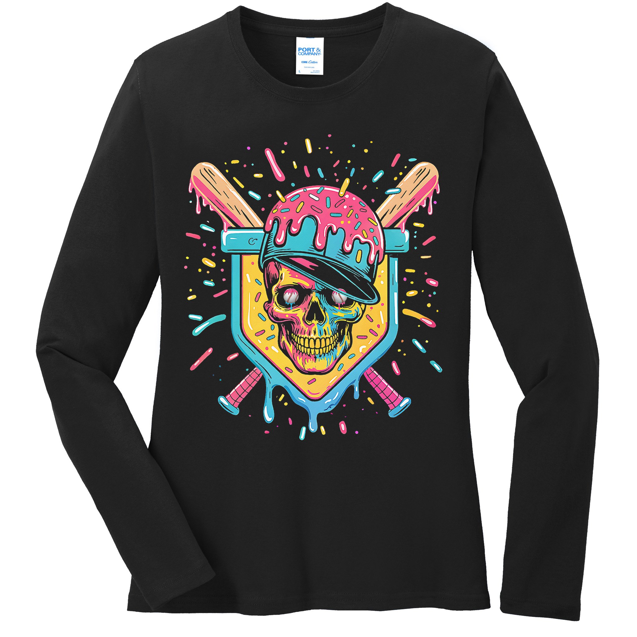 Drip Ice Cream Skull Ladies Long Sleeve Shirt