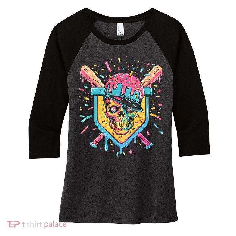 Drip Ice Cream Skull Women's Tri-Blend 3/4-Sleeve Raglan Shirt
