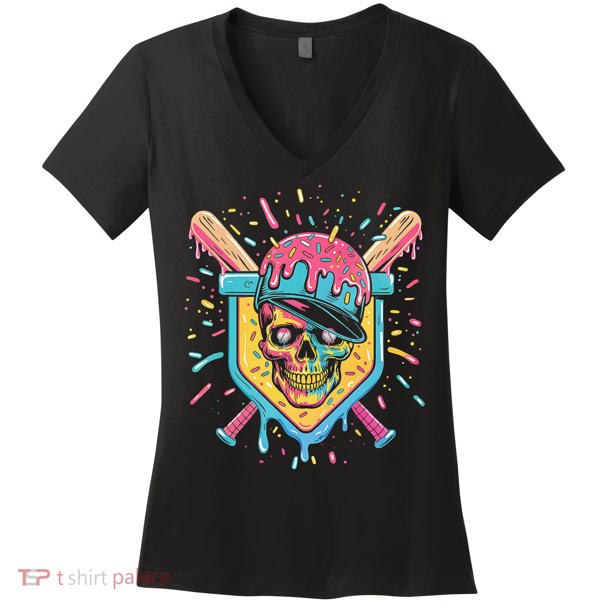 Drip Ice Cream Skull Women's V-Neck T-Shirt
