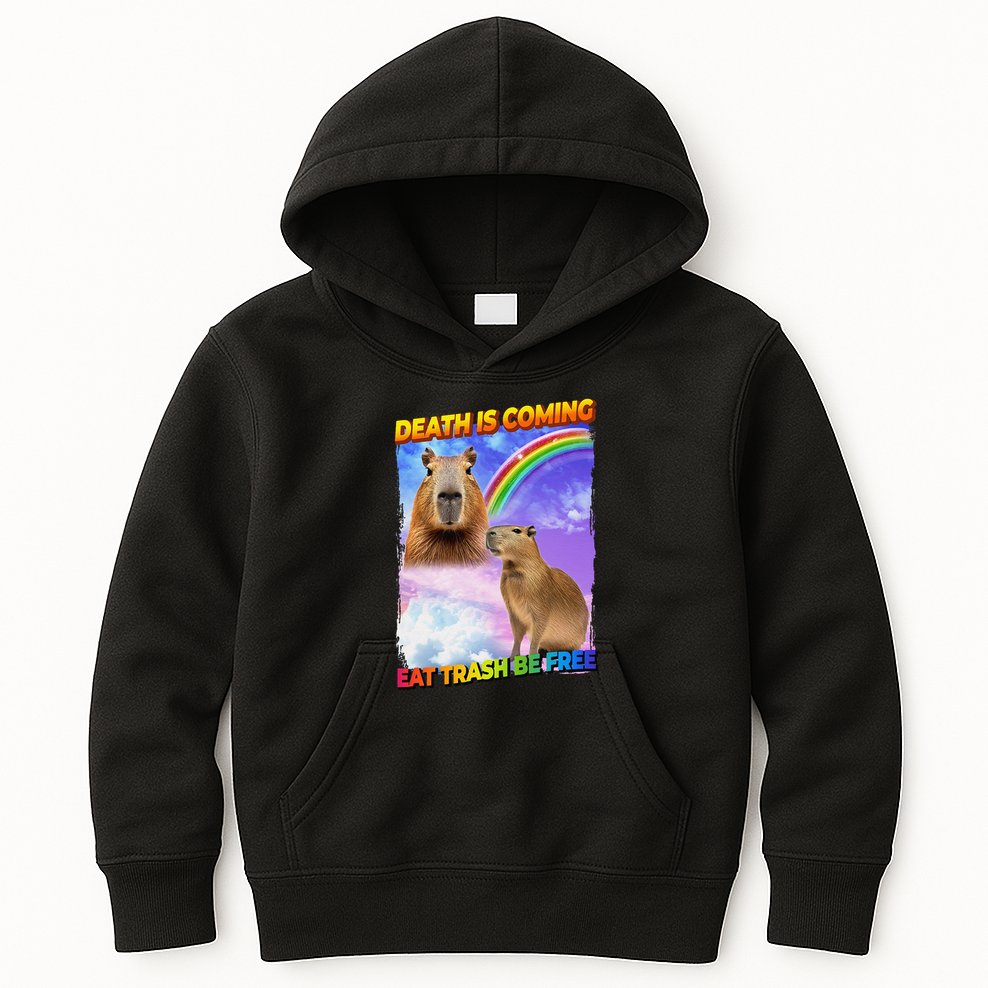 Death Is Coming Eat Trash Be Free Capibara Kids Hoodie