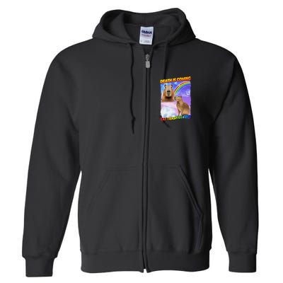 Death Is Coming Eat Trash Be Free Capibara Full Zip Hoodie