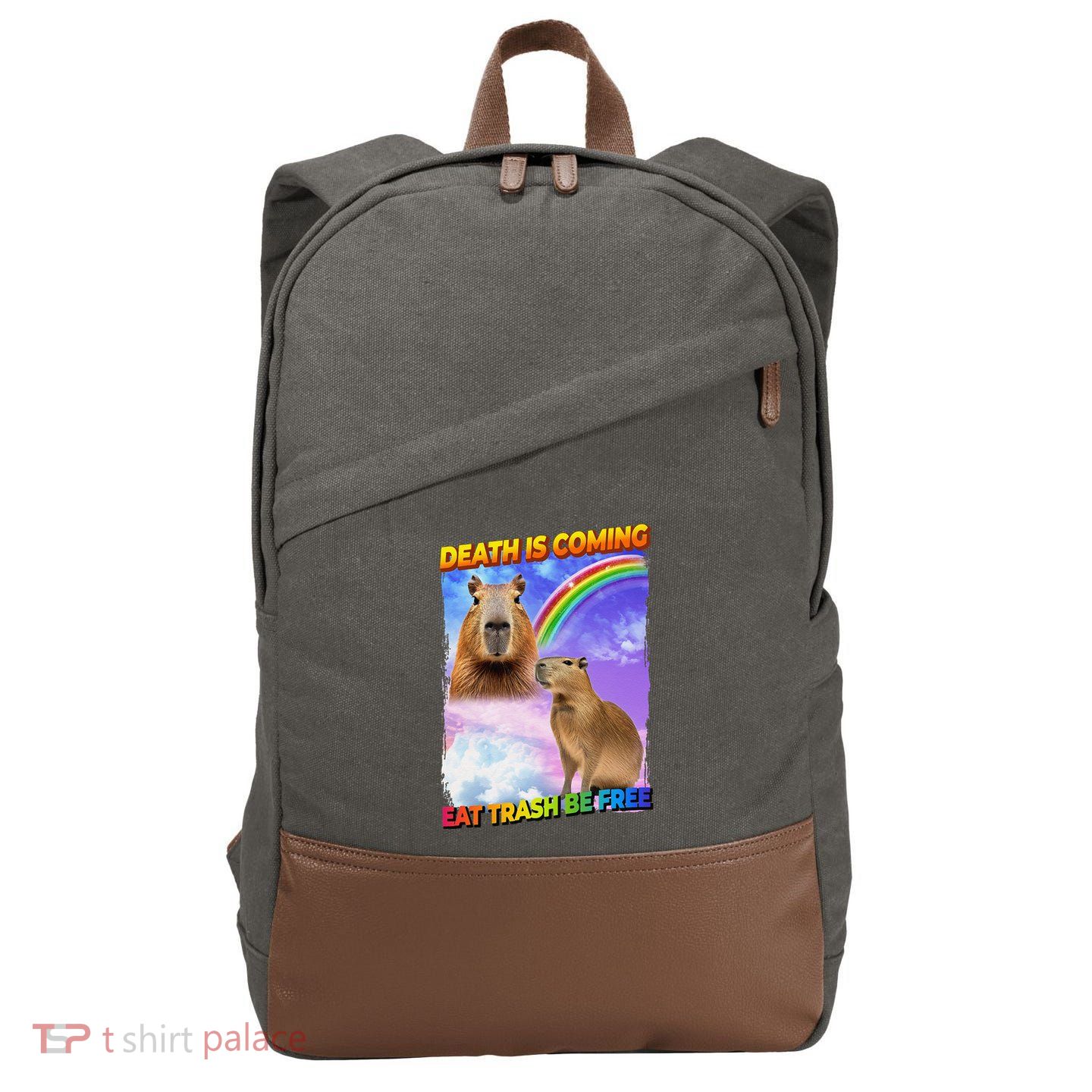 Death Is Coming Eat Trash Be Free Capibara Cotton Canvas Backpack