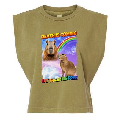 Death Is Coming Eat Trash Be Free Capibara Garment-Dyed Women's Muscle Tee
