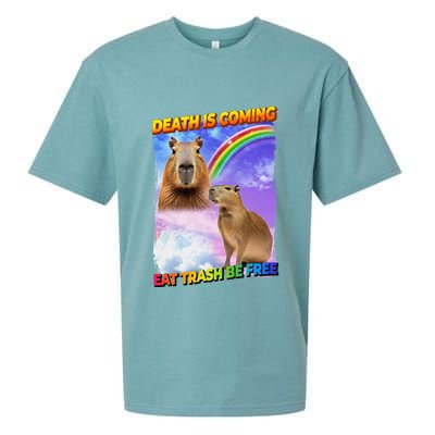 Death Is Coming Eat Trash Be Free Capibara Sueded Cloud Jersey T-Shirt