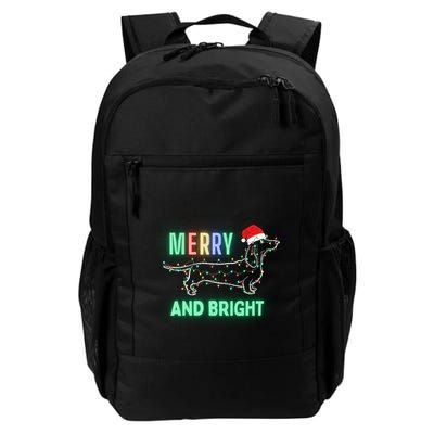Dachshund In Christmas Lights Santa Hat Merry And Bright Meaningful Gift Backpack