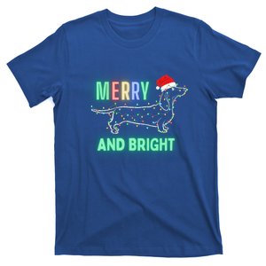 Dachshund In Christmas Lights Santa Hat Merry And Bright Meaningful Gift T-Shirt