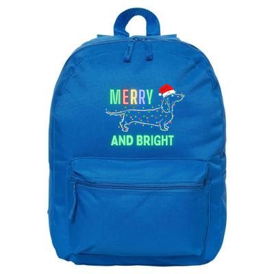 Dachshund In Christmas Lights Santa Hat Merry And Bright Meaningful Gift 16 in Basic Backpack
