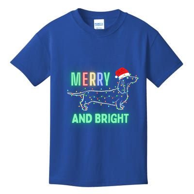 Dachshund In Christmas Lights Santa Hat Merry And Bright Meaningful Gift Kids T-Shirt