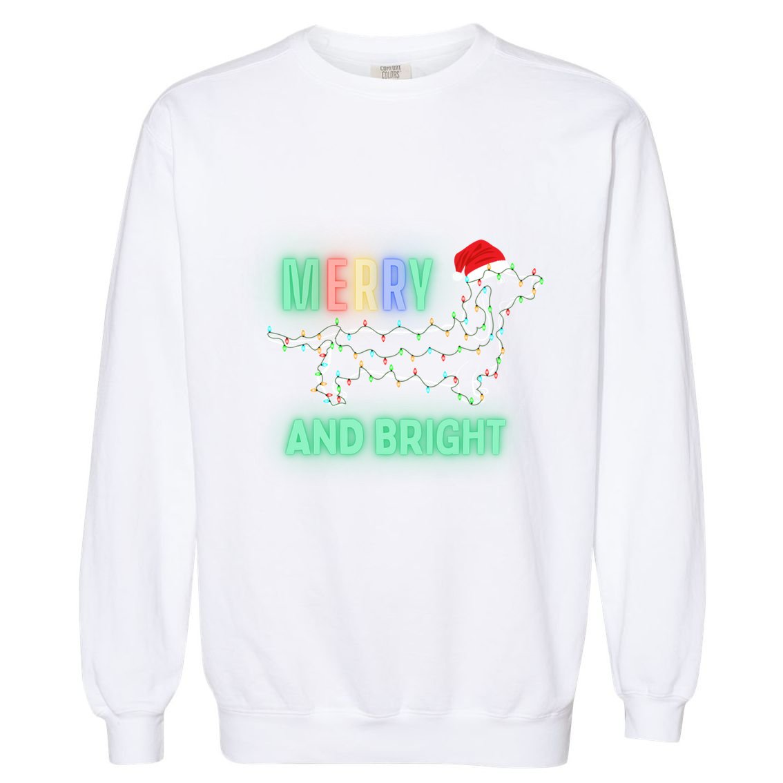 Dachshund In Christmas Lights Santa Hat Merry And Bright Meaningful Gift Garment-Dyed Sweatshirt