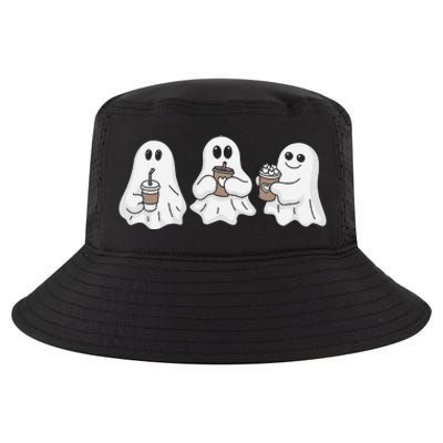 Drinking Ice Coffee Latte Beverage Ghost Halloween Cool Comfort Performance Bucket Hat