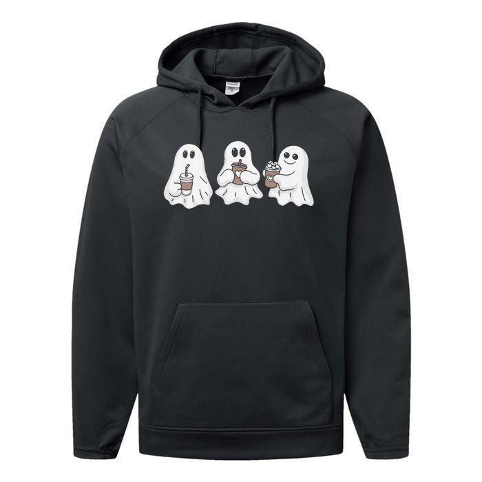 Drinking Ice Coffee Latte Beverage Ghost Halloween Performance Fleece Hoodie