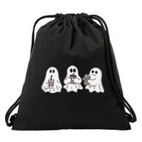 Drinking Ice Coffee Latte Beverage Ghost Halloween Drawstring Bag