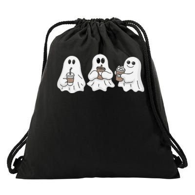 Drinking Ice Coffee Latte Beverage Ghost Halloween Drawstring Bag