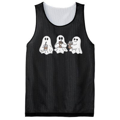 Drinking Ice Coffee Latte Beverage Ghost Halloween Mesh Reversible Basketball Jersey Tank