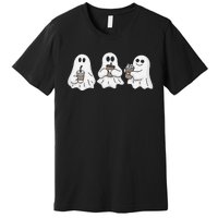 Drinking Ice Coffee Latte Beverage Ghost Halloween Premium T-Shirt