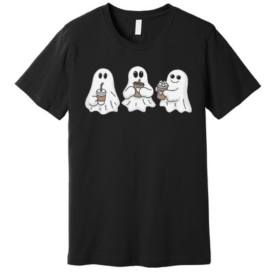 Drinking Ice Coffee Latte Beverage Ghost Halloween Premium T-Shirt