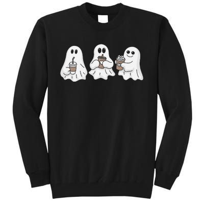 Drinking Ice Coffee Latte Beverage Ghost Halloween Tall Sweatshirt