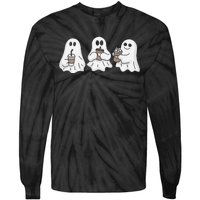 Drinking Ice Coffee Latte Beverage Ghost Halloween Tie-Dye Long Sleeve Shirt