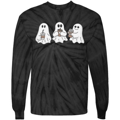 Drinking Ice Coffee Latte Beverage Ghost Halloween Tie-Dye Long Sleeve Shirt