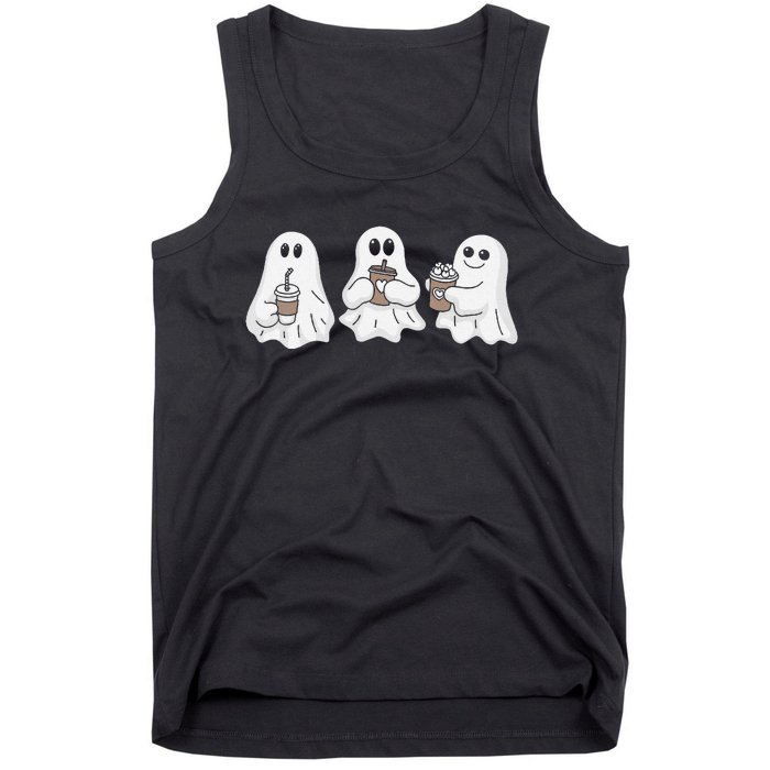 Drinking Ice Coffee Latte Beverage Ghost Halloween Tank Top