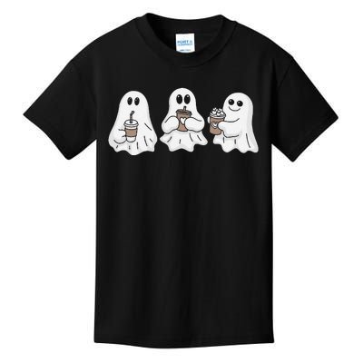 Drinking Ice Coffee Latte Beverage Ghost Halloween Kids T-Shirt