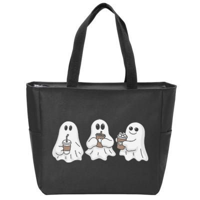 Drinking Ice Coffee Latte Beverage Ghost Halloween Zip Tote Bag