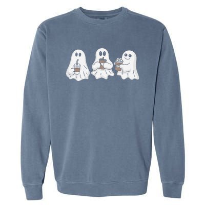 Drinking Ice Coffee Latte Beverage Ghost Halloween Garment-Dyed Sweatshirt