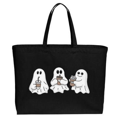 Drinking Ice Coffee Latte Beverage Ghost Halloween Cotton Canvas Jumbo Tote