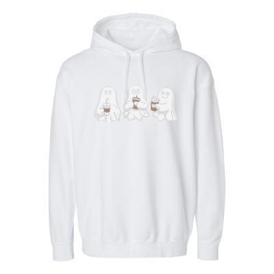 Drinking Ice Coffee Latte Beverage Ghost Halloween Garment-Dyed Fleece Hoodie