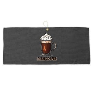 Delightful Irish Coffee Illustration Featuring Whipped Cream Large Microfiber Waffle Golf Towel