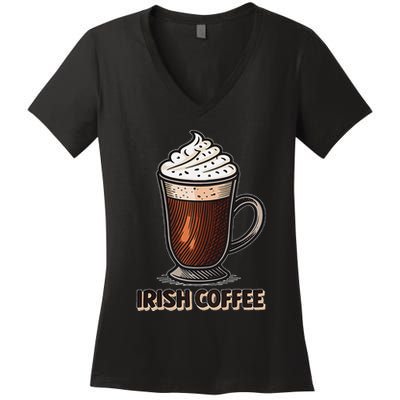 Delightful Irish Coffee Illustration Featuring Whipped Cream Women's V-Neck T-Shirt