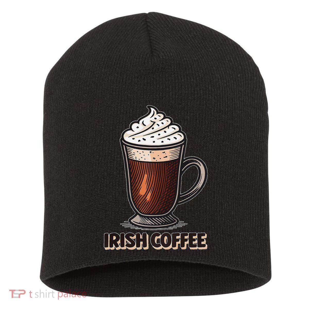 Delightful Irish Coffee Illustration Featuring Whipped Cream Short Acrylic Beanie