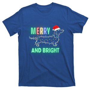 Dachshund In Christmas Lights Santa Hat Merry And Bright Meaningful Gift T-Shirt