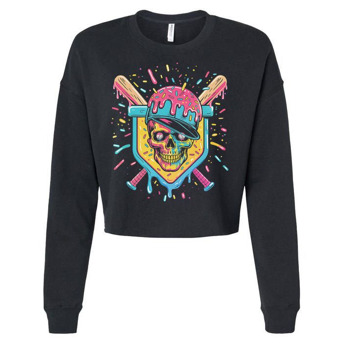 Drip Ice Cream Skull Cropped Pullover Crew