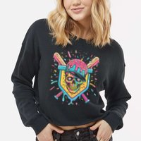 Drip Ice Cream Skull Cropped Pullover Crew