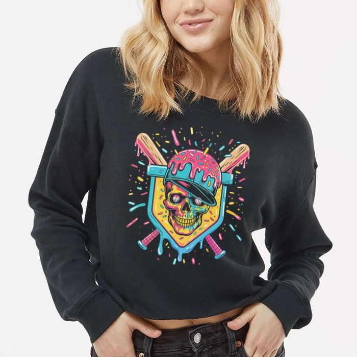 Drip Ice Cream Skull Cropped Pullover Crew