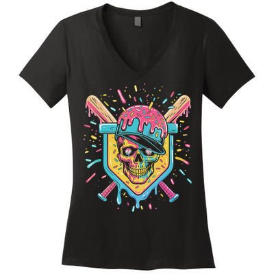 Drip Ice Cream Skull Women's V-Neck T-Shirt