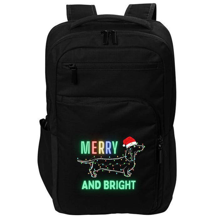Dachshund In Christmas Lights Santa Hat Merry And Bright Impact Tech Backpack