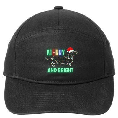 Dachshund In Christmas Lights Santa Hat Merry And Bright 7-Panel Snapback Hat