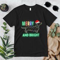 Dachshund In Christmas Lights Santa Hat Merry And Bright Premium T-Shirt