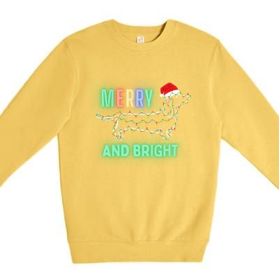 Dachshund In Christmas Lights Santa Hat Merry And Bright Meaningful Gift Premium Crewneck Sweatshirt