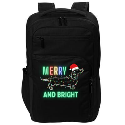 Dachshund In Christmas Lights Santa Hat Merry And Bright Meaningful Gift Impact Tech Backpack