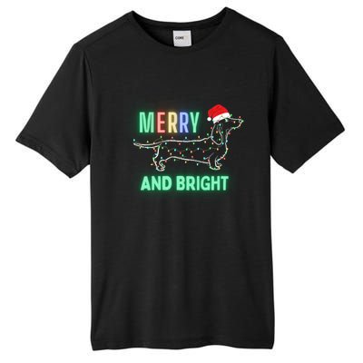 Dachshund In Christmas Lights Santa Hat Merry And Bright Meaningful Gift Tall Fusion ChromaSoft Performance T-Shirt