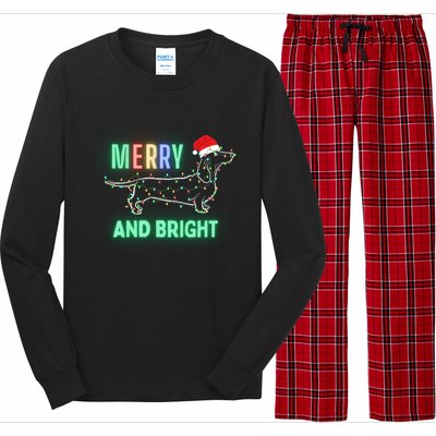 Dachshund In Christmas Lights Santa Hat Merry And Bright Meaningful Gift Long Sleeve Pajama Set